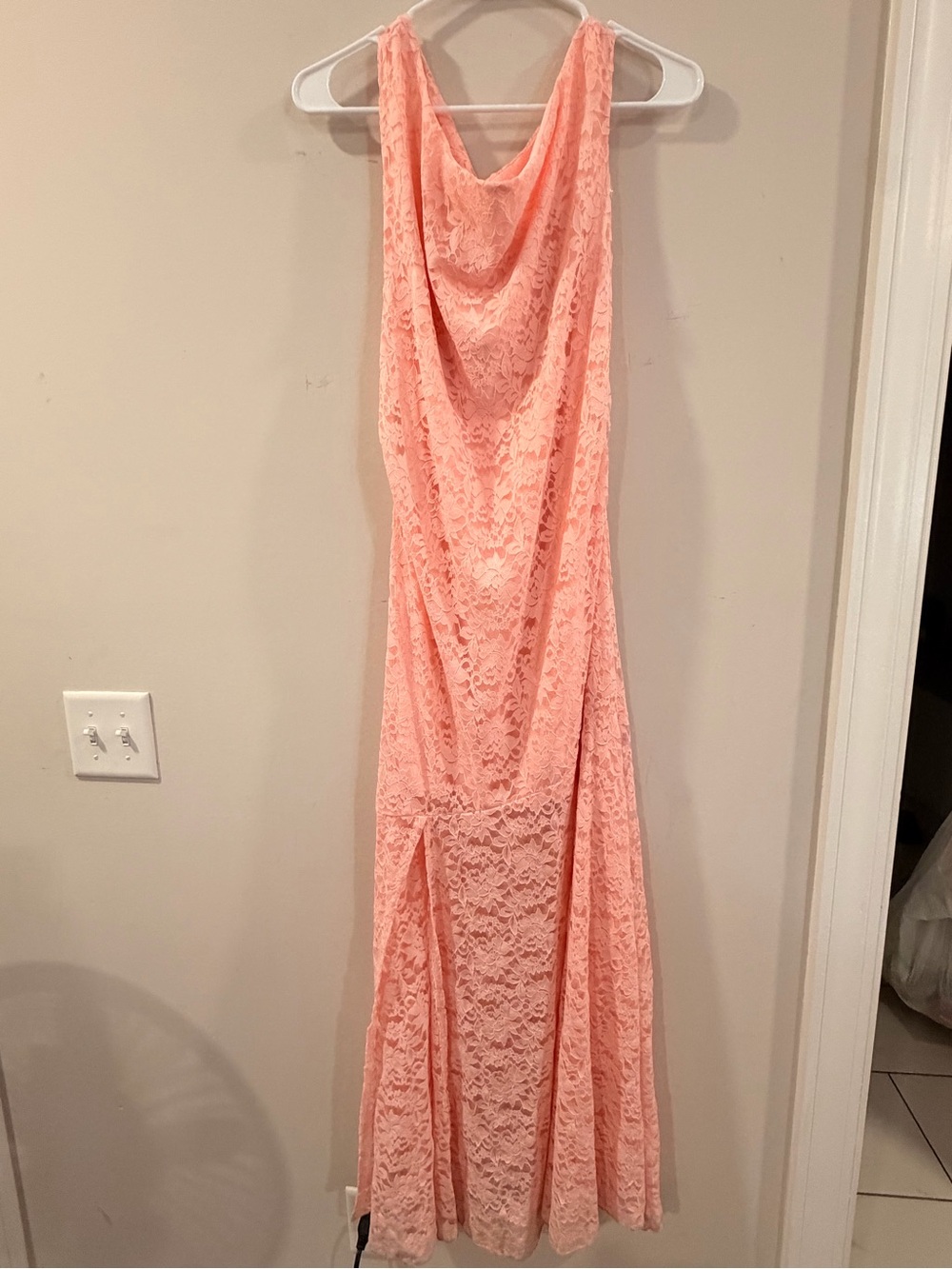 Altar'd State Peach Lace Cowl Maxi Dress